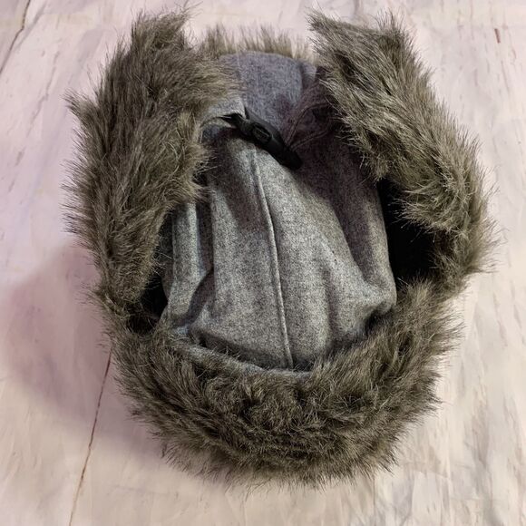 Trapper Aviator Ear-Flaps Hat Boys Big Kids Gray Pocket Faux-Fur Winter Cotton - Picture 7 of 16